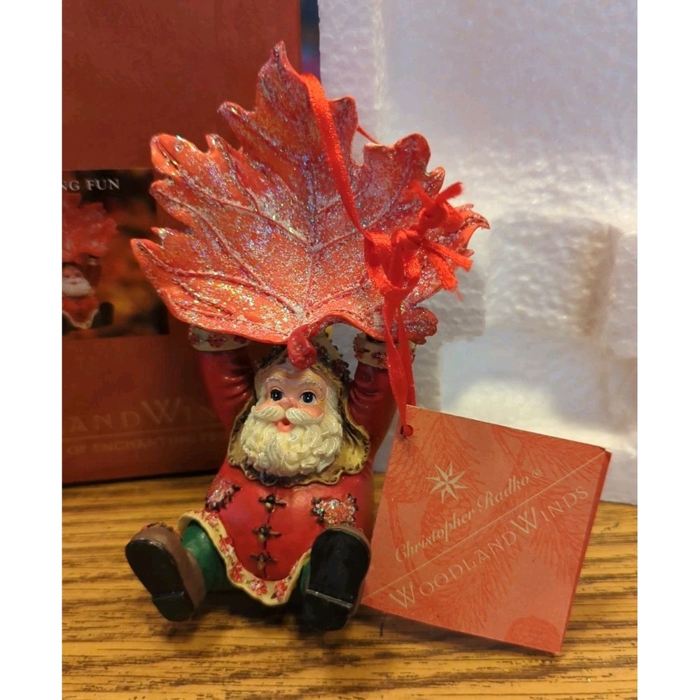 Christopher Radko Woodland Winds "Floating Fun" Leaf Santa Ornament w/ Box